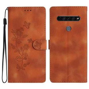 For LG K61 Flower Butterfly Embossing Pattern Leather Phone Case(Brown)