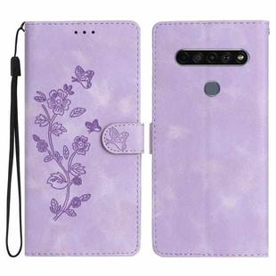 For LG K61 Flower Butterfly Embossing Pattern Leather Phone Case(Purple)