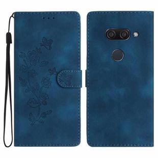 For LG K50 / Q60 Flower Butterfly Embossing Pattern Leather Phone Case(Blue)