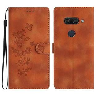 For LG K50 / Q60 Flower Butterfly Embossing Pattern Leather Phone Case(Brown)