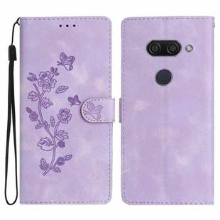 For LG K50 / Q60 Flower Butterfly Embossing Pattern Leather Phone Case(Purple)