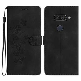 For LG K50 / Q60 Flower Butterfly Embossing Pattern Leather Phone Case(Black)
