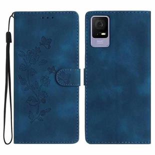 For TCL 405 / 406 / 408 Flower Butterfly Embossing Pattern Leather Phone Case(Blue)