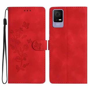 For TCL 405 / 406 / 408 Flower Butterfly Embossing Pattern Leather Phone Case(Red)