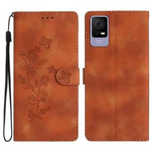 For TCL 405 / 406 / 408 Flower Butterfly Embossing Pattern Leather Phone Case(Brown)