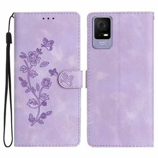 For TCL 405 / 406 / 408 Flower Butterfly Embossing Pattern Leather Phone Case(Purple)