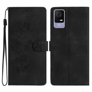 For TCL 405 / 406 / 408 Flower Butterfly Embossing Pattern Leather Phone Case(Black)