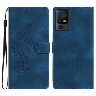 For TCL 40 SE Flower Butterfly Embossing Pattern Leather Phone Case(Blue)