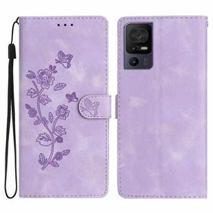 For TCL 40 SE Flower Butterfly Embossing Pattern Leather Phone Case(Purple)