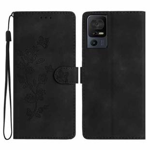 For TCL 40 SE Flower Butterfly Embossing Pattern Leather Phone Case(Black)