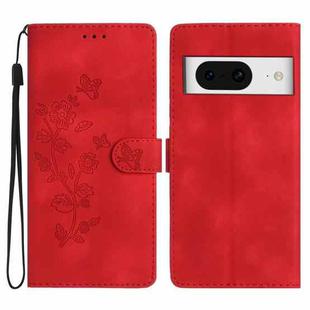 For Google Pixel 8 Flower Butterfly Embossing Pattern Leather Phone Case(Red)