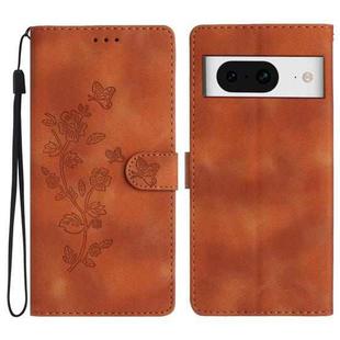 For Google Pixel 8 Flower Butterfly Embossing Pattern Leather Phone Case(Brown)