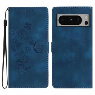 For Google Pixel 8 Pro Flower Butterfly Embossing Pattern Leather Phone Case(Blue)