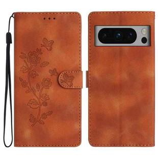 For Google Pixel 8 Pro Flower Butterfly Embossing Pattern Leather Phone Case(Brown)