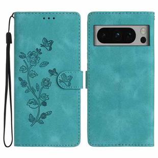 For Google Pixel 8 Pro Flower Butterfly Embossing Pattern Leather Phone Case(Sky Blue)