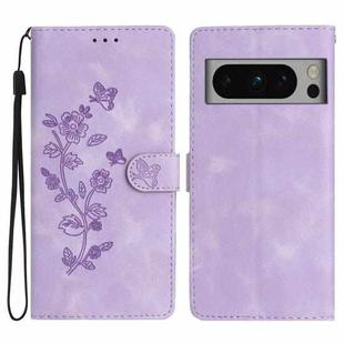 For Google Pixel 8 Pro Flower Butterfly Embossing Pattern Leather Phone Case(Purple)