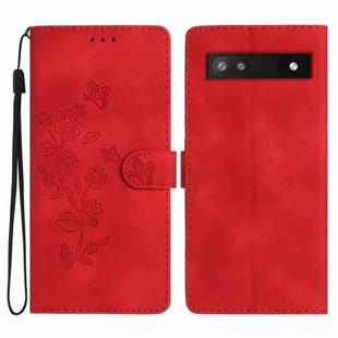 For Google Pixel 7a Flower Butterfly Embossing Pattern Leather Phone Case(Red)