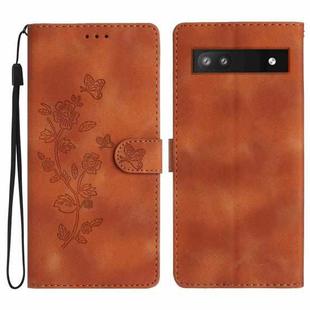 For Google Pixel 7a Flower Butterfly Embossing Pattern Leather Phone Case(Brown)