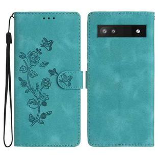 For Google Pixel 7a Flower Butterfly Embossing Pattern Leather Phone Case(Sky Blue)