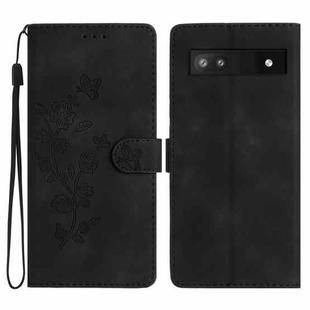 For Google Pixel 7a Flower Butterfly Embossing Pattern Leather Phone Case(Black)