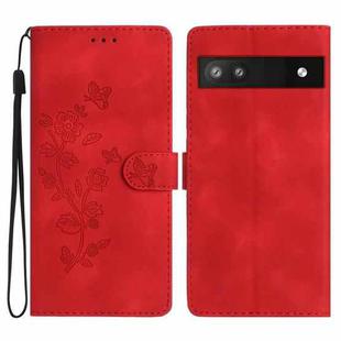For Google Pixel 6a Flower Butterfly Embossing Pattern Leather Phone Case(Red)