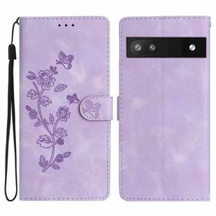 For Google Pixel 6a Flower Butterfly Embossing Pattern Leather Phone Case(Purple)