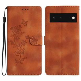 For Google Pixel 6 Flower Butterfly Embossing Pattern Leather Phone Case(Brown)