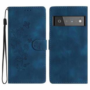 For Google Pixel 6 Pro Flower Butterfly Embossing Pattern Leather Phone Case(Blue)