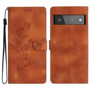 For Google Pixel 6 Pro Flower Butterfly Embossing Pattern Leather Phone Case(Brown)