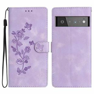 For Google Pixel 6 Pro Flower Butterfly Embossing Pattern Leather Phone Case(Purple)