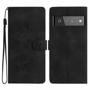 For Google Pixel 6 Pro Flower Butterfly Embossing Pattern Leather Phone Case(Black)