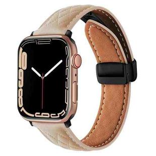 For Apple Watch 8 41mm Folding Buckle Rhombus Leather Watch Band(Apricot)
