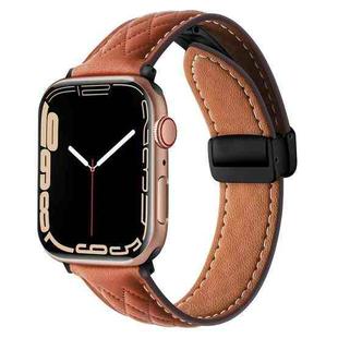 For Apple Watch SE 2022 44mm Folding Buckle Rhombus Leather Watch Band(Brown)