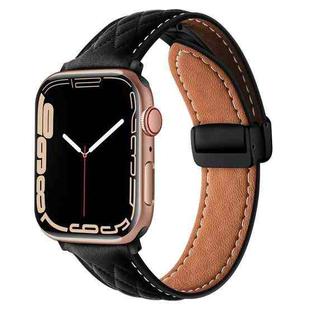 For Apple Watch 2 42mm Folding Buckle Rhombus Leather Watch Band(Black)