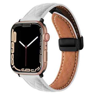 For Apple Watch 42mm Folding Buckle Rhombus Leather Watch Band(White)