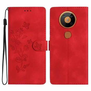 For Nokia 5.4 Flower Butterfly Embossing Pattern Leather Phone Case(Red)