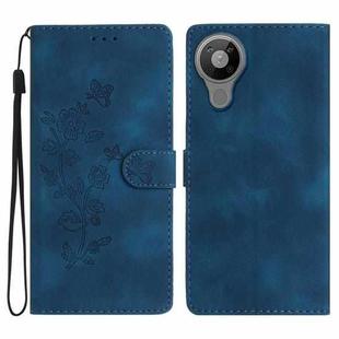 For Nokia 5.3 Flower Butterfly Embossing Pattern Leather Phone Case(Blue)