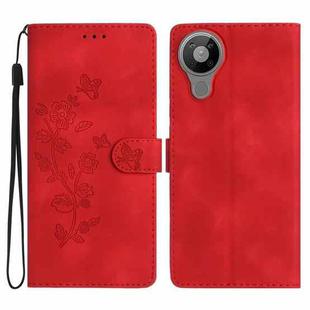 For Nokia 5.3 Flower Butterfly Embossing Pattern Leather Phone Case(Red)