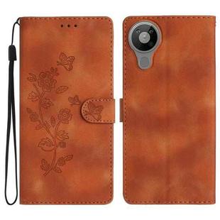 For Nokia 5.3 Flower Butterfly Embossing Pattern Leather Phone Case(Brown)