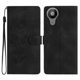 For Nokia 5.3 Flower Butterfly Embossing Pattern Leather Phone Case(Black)