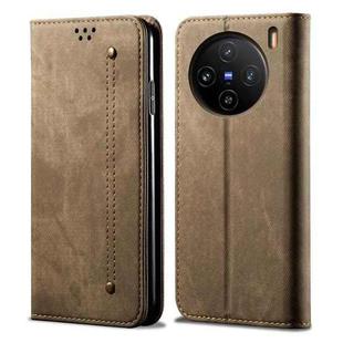 For vivo X100 Denim Texture Flip Leather Phone Case(Khaki)