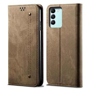 For vivo T3 / Y200E / Y100 IDN Denim Texture Flip Leather Phone Case(Khaki)