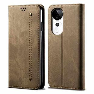 For vivo S19 Denim Texture Flip Leather Phone Case(Khaki)
