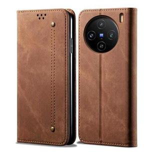 For vivo X100 Ultra Denim Texture Flip Leather Phone Case(Brown)