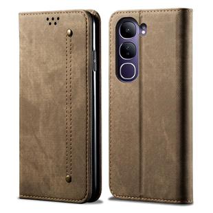 For vivo V40 Lite 4G IDN / 5G IDN Denim Texture Flip Leather Phone Case(Khaki)