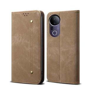 For vivo S20 Pro 5G Denim Texture Flip Leather Phone Case(Khaki)
