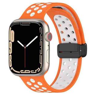 For Apple Watch 8 41mm Magnetic Buckle Silicone Watch Band(Orange White)