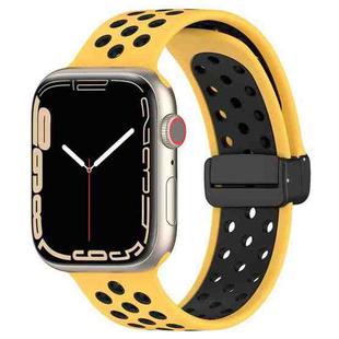 For Apple Watch 8 41mm Magnetic Buckle Silicone Watch Band(Yellow Black)