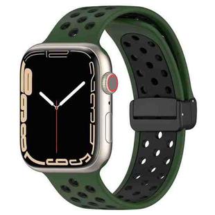 For Apple Watch SE 2022 44mm Magnetic Buckle Silicone Watch Band(Army Green Black)