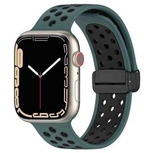 For Apple Watch 7 41mm Magnetic Buckle Silicone Watch Band(Olive Black)